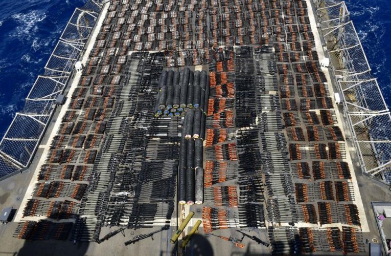 The weapons seizure so big it covered the rear deck of a 567-foot US warship
