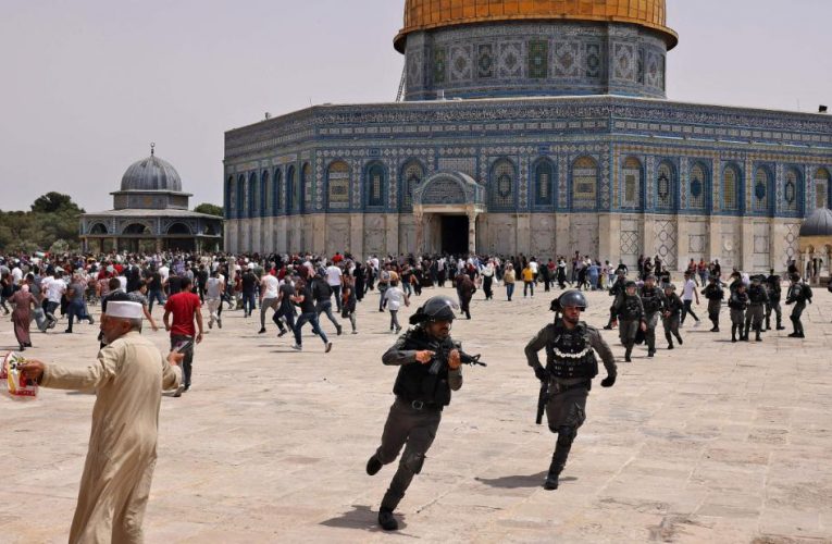 Israeli forces in violent confrontations with Palestinians outside Jerusalem’s Al Aqsa mosque after Gaza ceasefire
