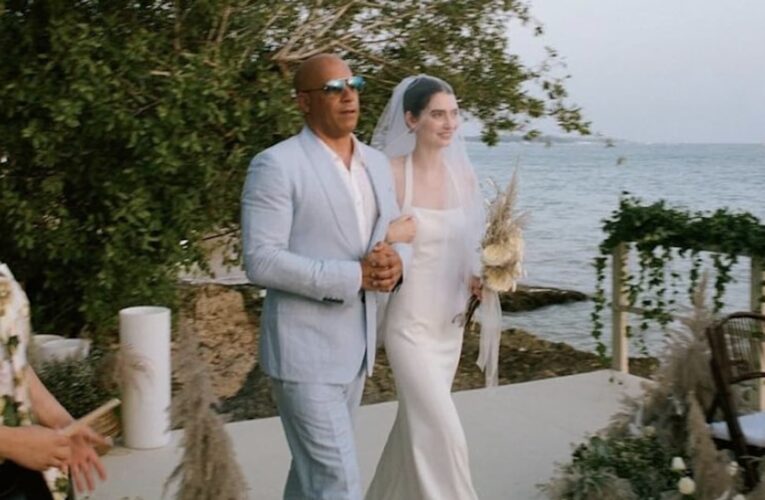 شاهد سير الممثل فان ديزل بجانب ابنة صديقه الراحل بول ووكر في حفل زفافها