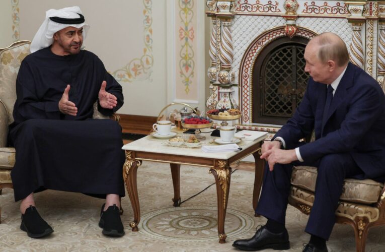 ثمن حذاء محمد بن زايد بلقاء مع بوتين يثير تفاعل وسائل إعلام روسية وسط تعليقات مغردين