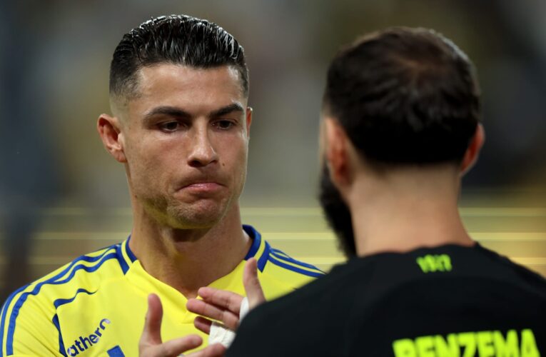 هذا ما فعله بنزيما عند رؤيته لرونالدو على هامش مباراة الاتحاد والنصر