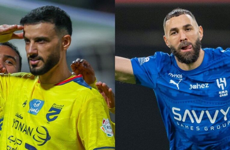 لقطة بين بنزيما وعمر السومة خلال مباراة الهلال والحزم تخطف الأنظار